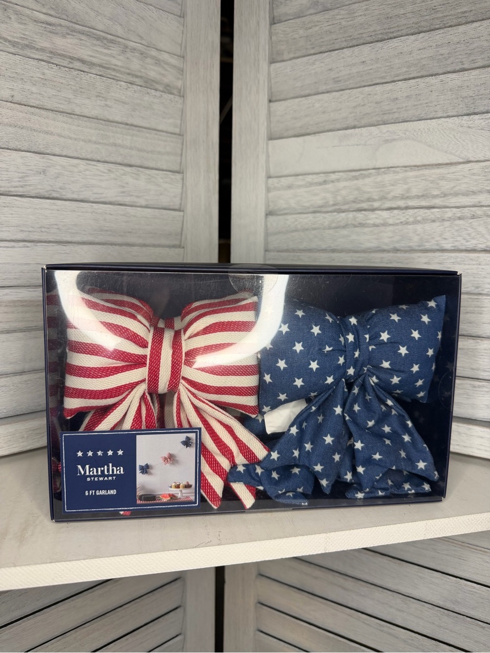 Martha Stewart Patriotic Red Stripe and Navy Star Bow Set
